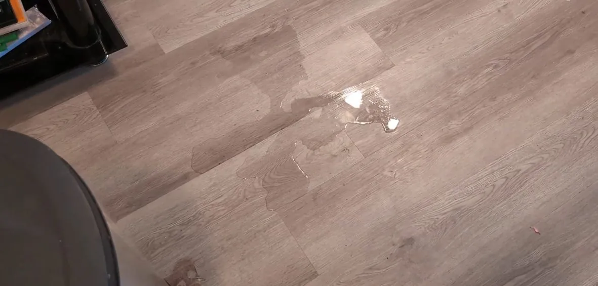 Small puddle of water on a wood laminate floor